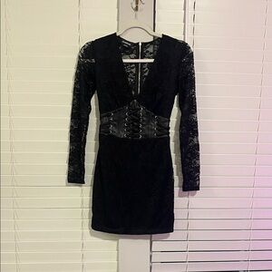 bebe Black Lace Long Sleeve Dress